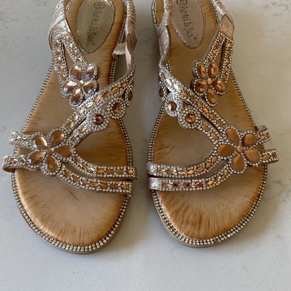 NEW! Gorgeous Duo Mei Zy Yuan Rhinestone Gold Sandals Size 41 - Picture 3 of 9